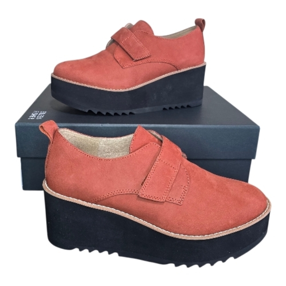 NIB Eileen Fisher Zola Platform Wedge Booties Clog Rust Suede 7.5 Boho Chunky